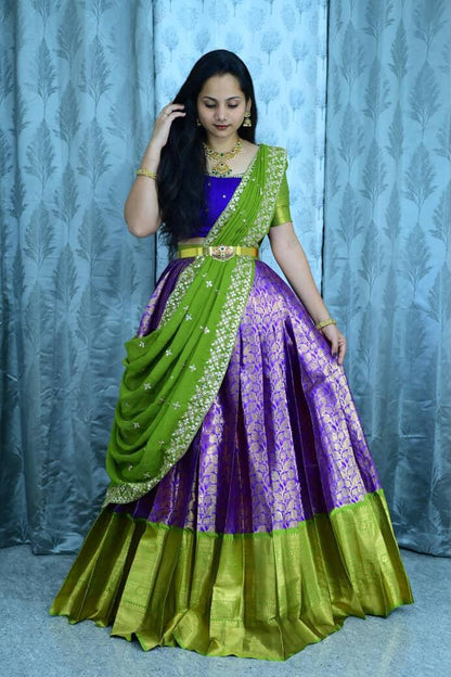 Semi Kanchipuram green lehenga set