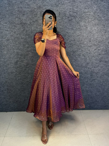 Designer princess party wear tissue butti midi gown