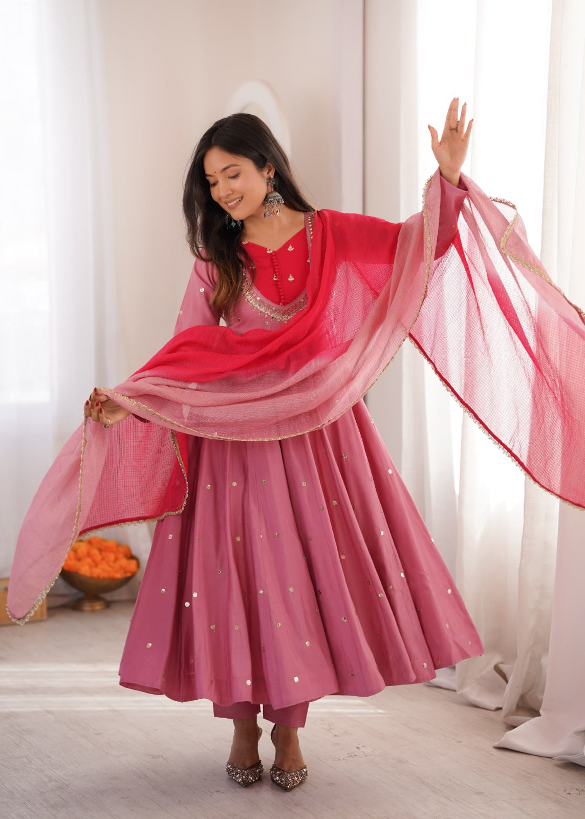 Anarkali 3 piece embroidered office set