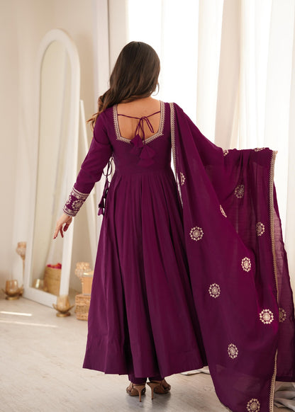 Pure Roman Chanderi Silk Fabric Fully Flare Angrakha Style Anarkali
