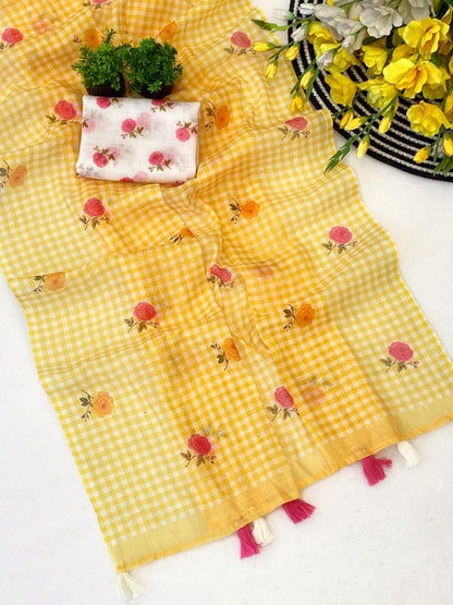 Soft linen Kalamkari budget sarees