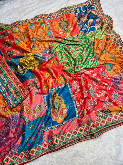Trendy soft Chinnon mirror sarees