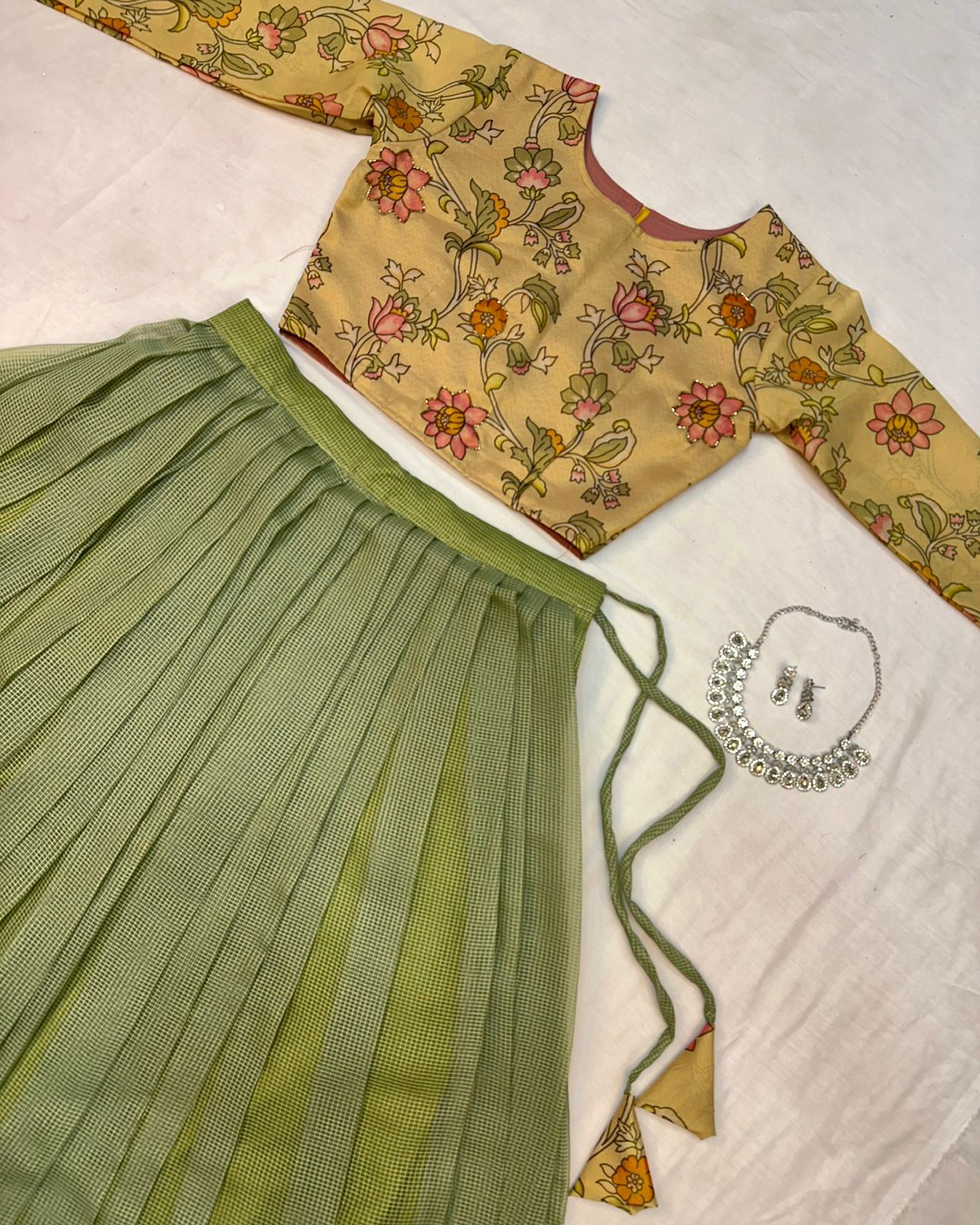 Kalamkari crop-top Kota doriya printed Lehenga sets