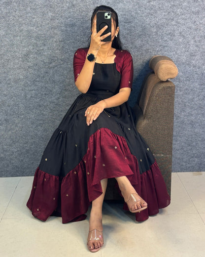 Café multi colour designer vichitra silk gown