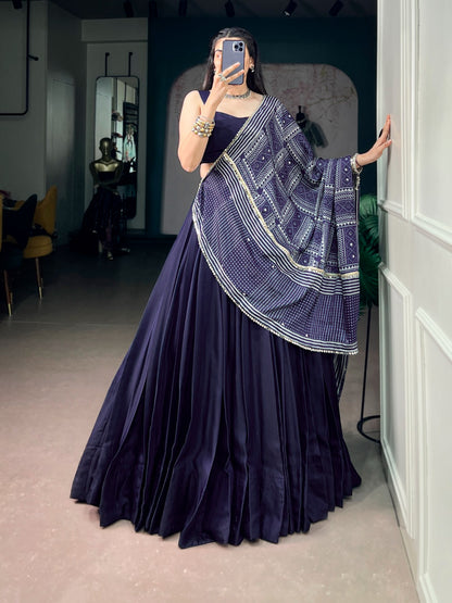 Moonga Silk Fabric with a Beautiful Printed Satin Dupatta Designer lehenga