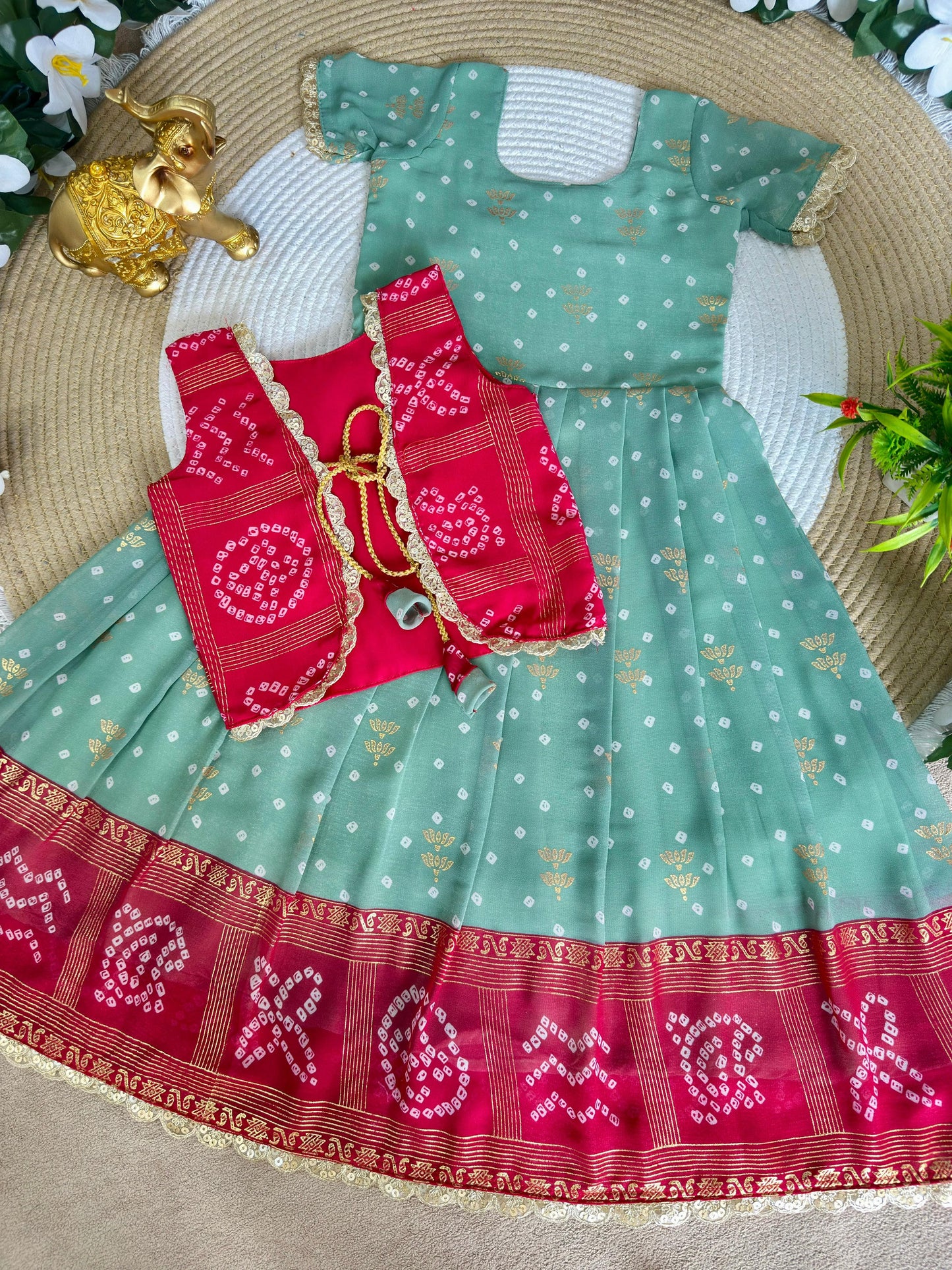 Ugadi special kids gown with coat /lehenga choli
