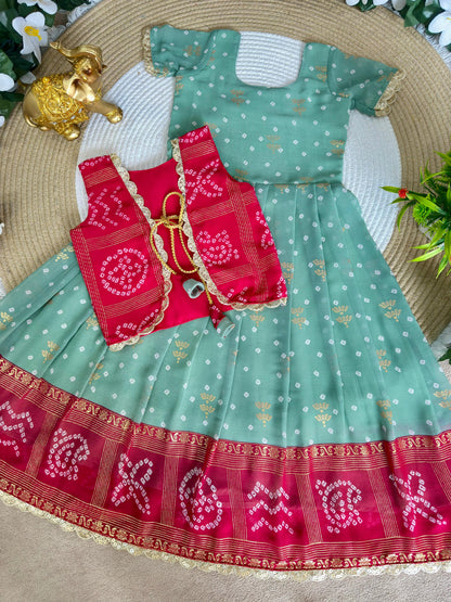 Ugadi special kids gown with coat /lehenga choli