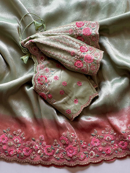 Luxe Pure Soft Mung Silk Saree with Designer Stitched  blouse