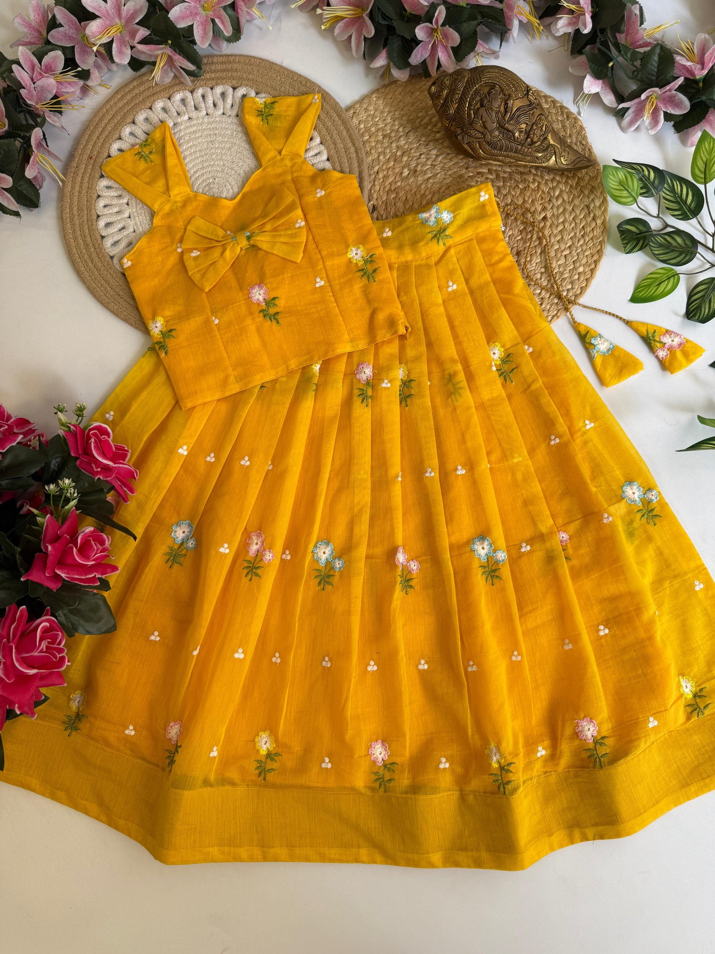Kids Mul Chanderi embroidery cotton cut flower sets