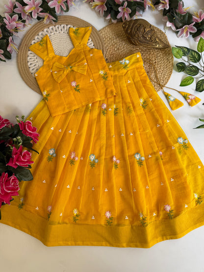 Kids Mul Chanderi embroidery cotton cut flower sets