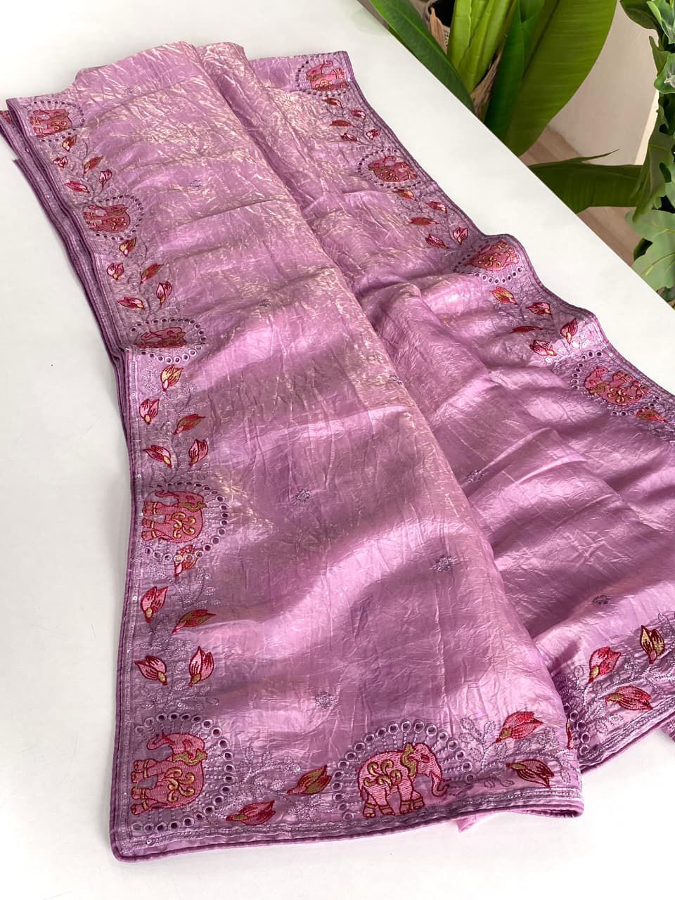 Crush silk embroidery trendy look saree
