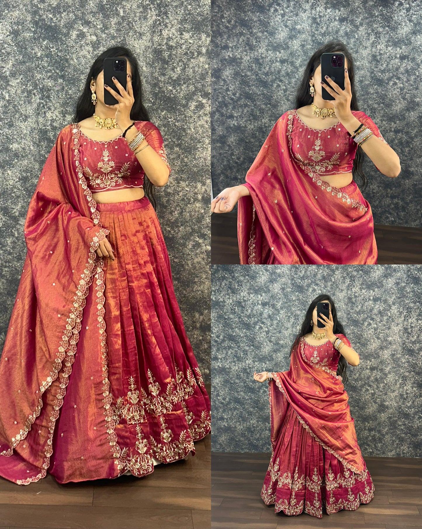 South tissue lehenga with embroidery