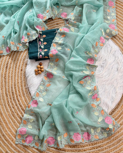 Chiffon floral Embroidery Crush budget sarees