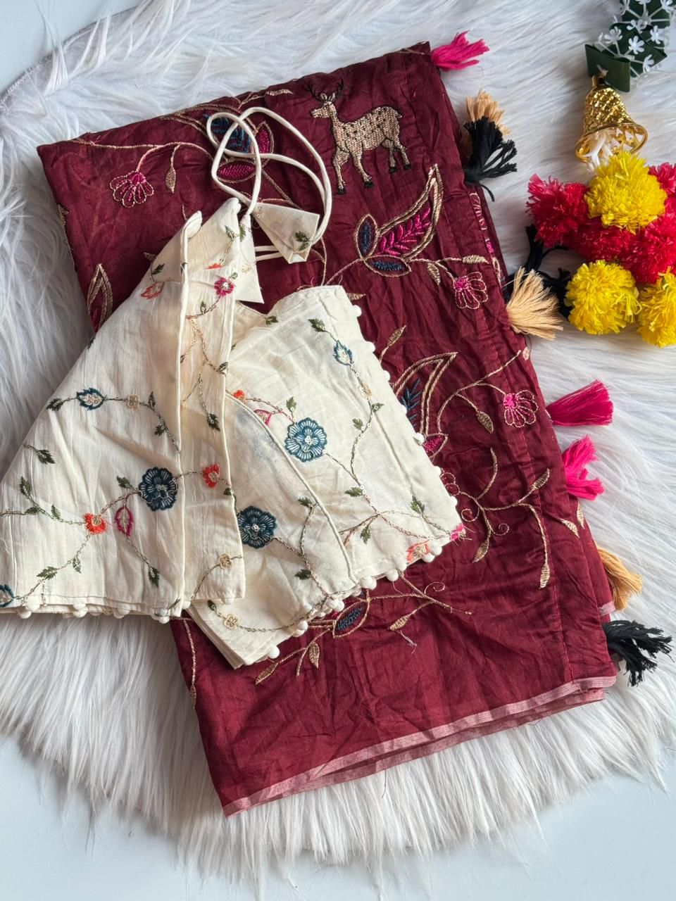 Luxurious Chanderi saree with stitched blouse Stitched Saree