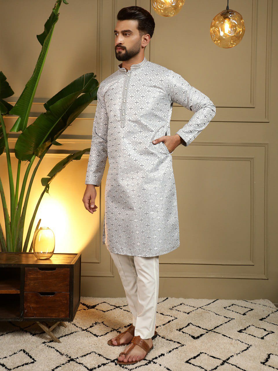 Semi Party wear gents kurta with paijama sets