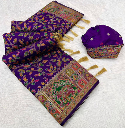 Vintage rajwadi pashmina silk saree