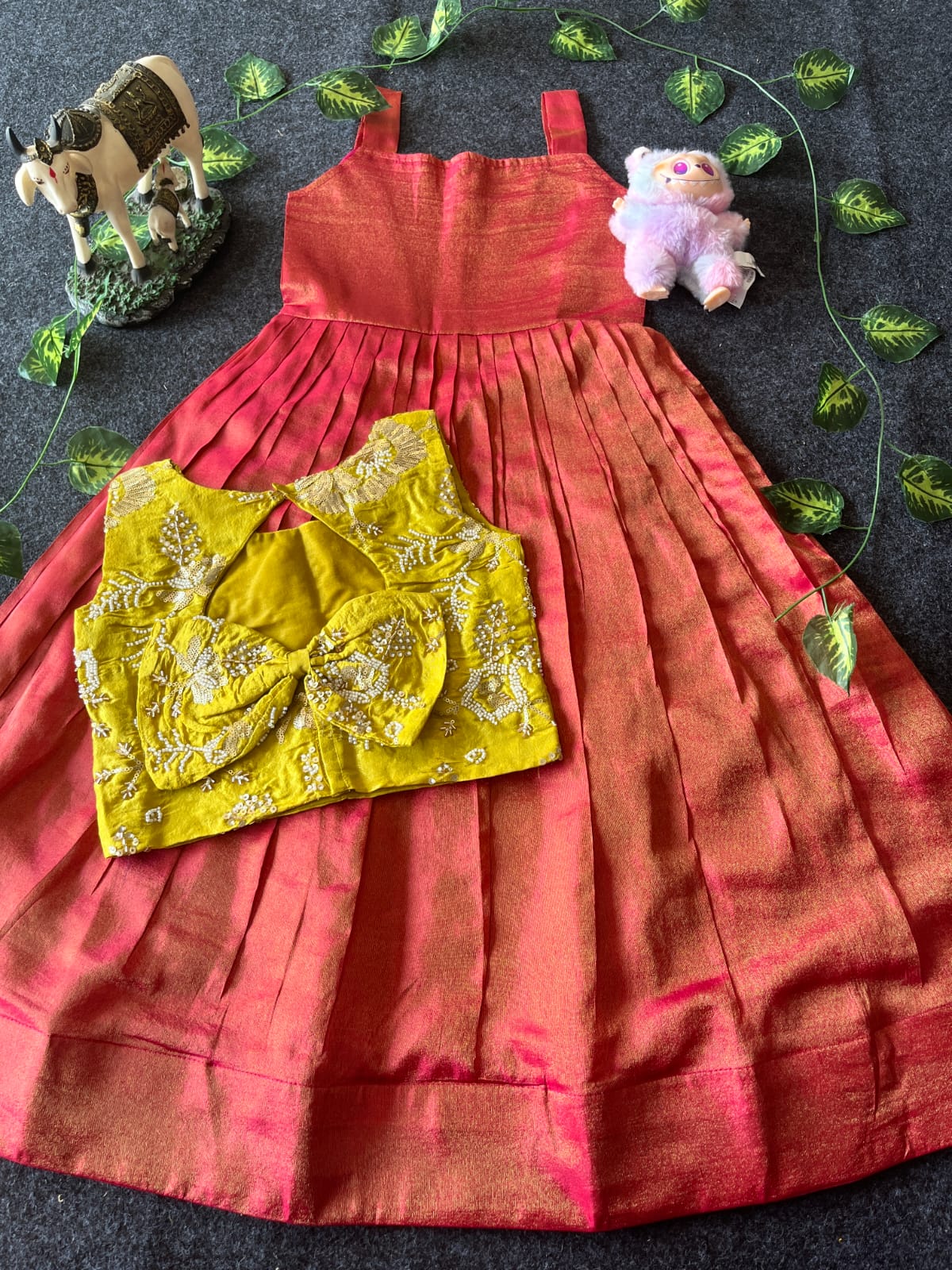 Kids tissue frock with coat model 2 in one