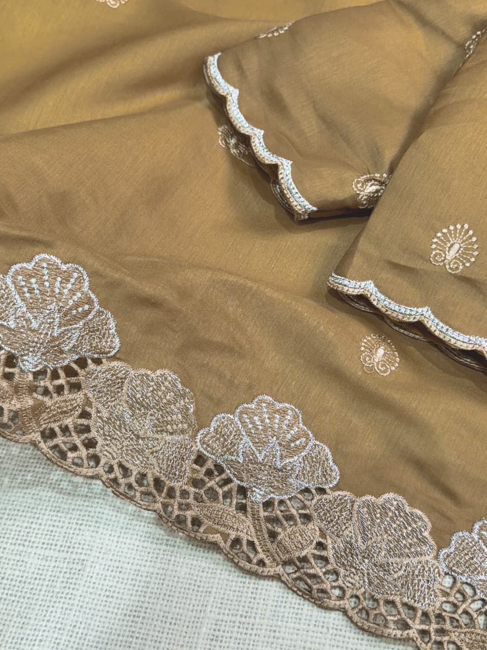Korean tusser trendy zari embroidery saree