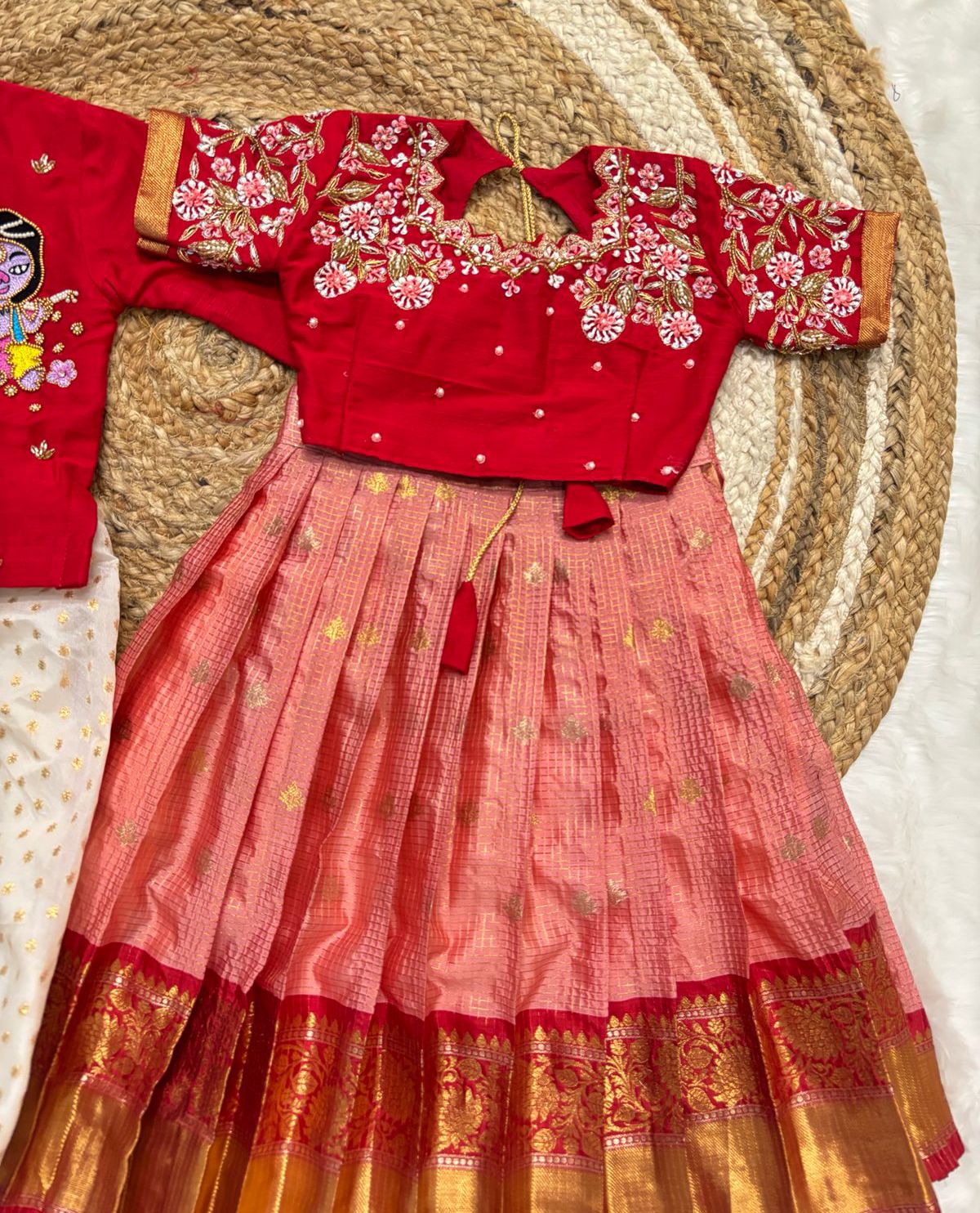 MAGGAM WORK KIDS ETHNIC WEAR BOY KURTA WITH  GIRL CUTE WEAR