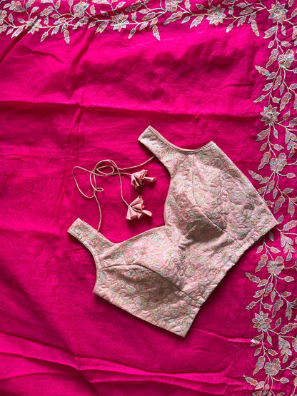 Chanderi with thread work saree with stitched blouse