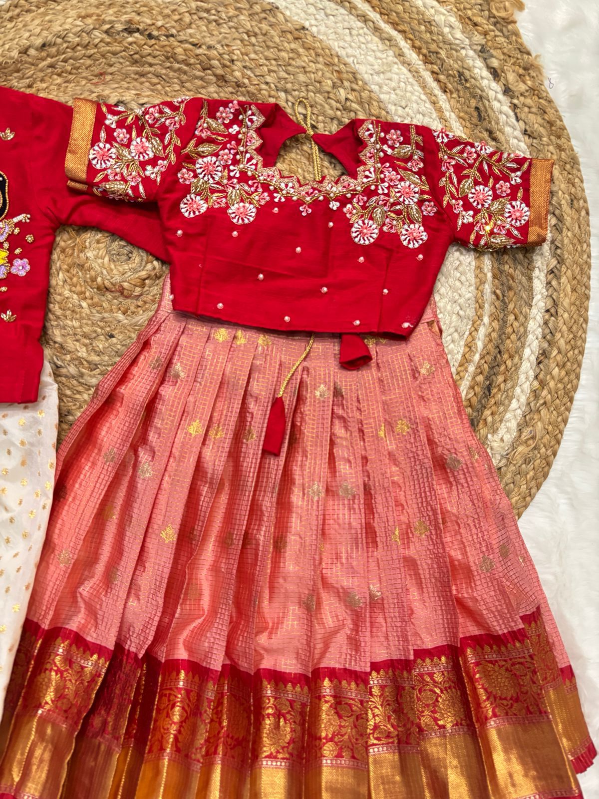 MAGGAM WORK KIDS ETHNIC WEAR BOY KURTA WITH  GIRL CUTE WEAR