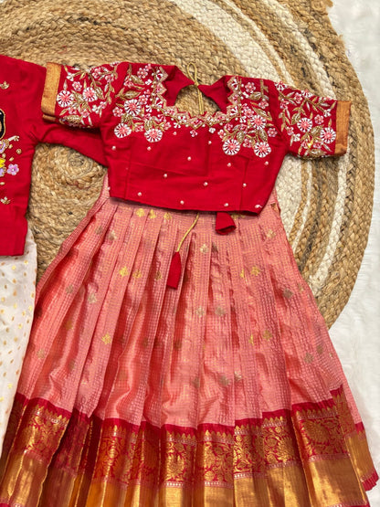 MAGGAM WORK KIDS ETHNIC WEAR BOY KURTA WITH  GIRL CUTE WEAR