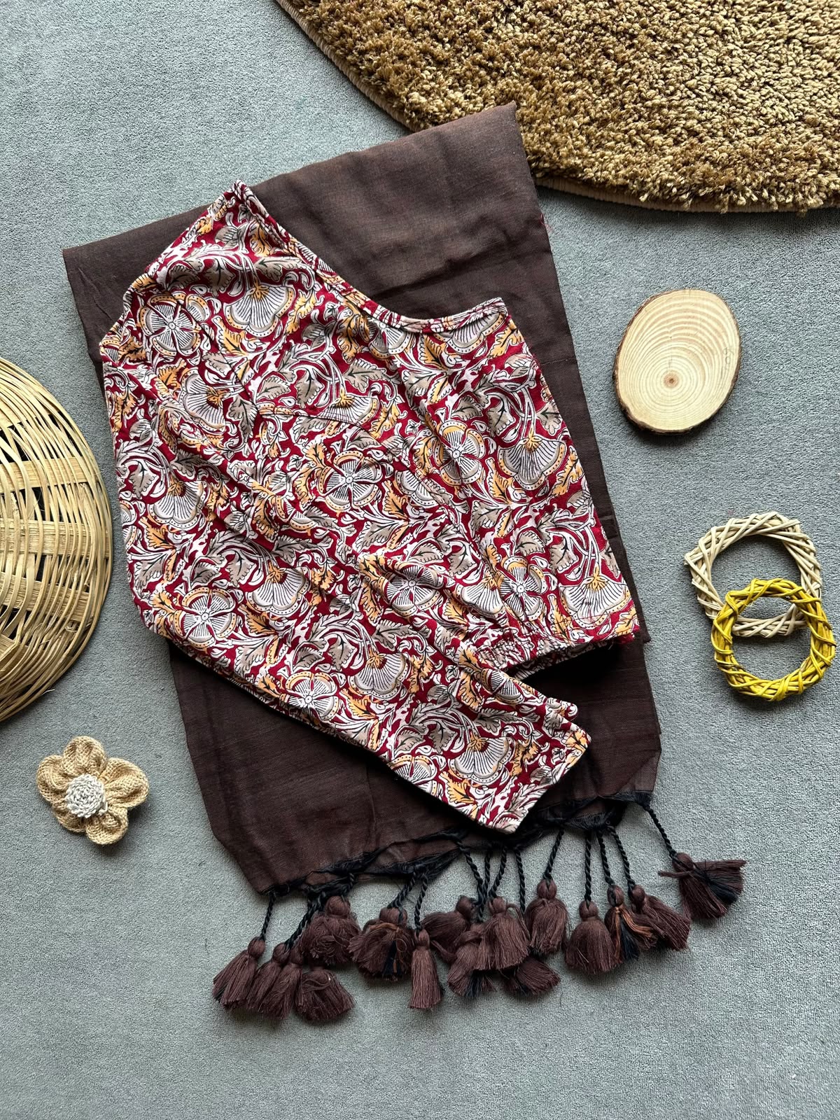 Khadi Streachable cotton stitched blouse
