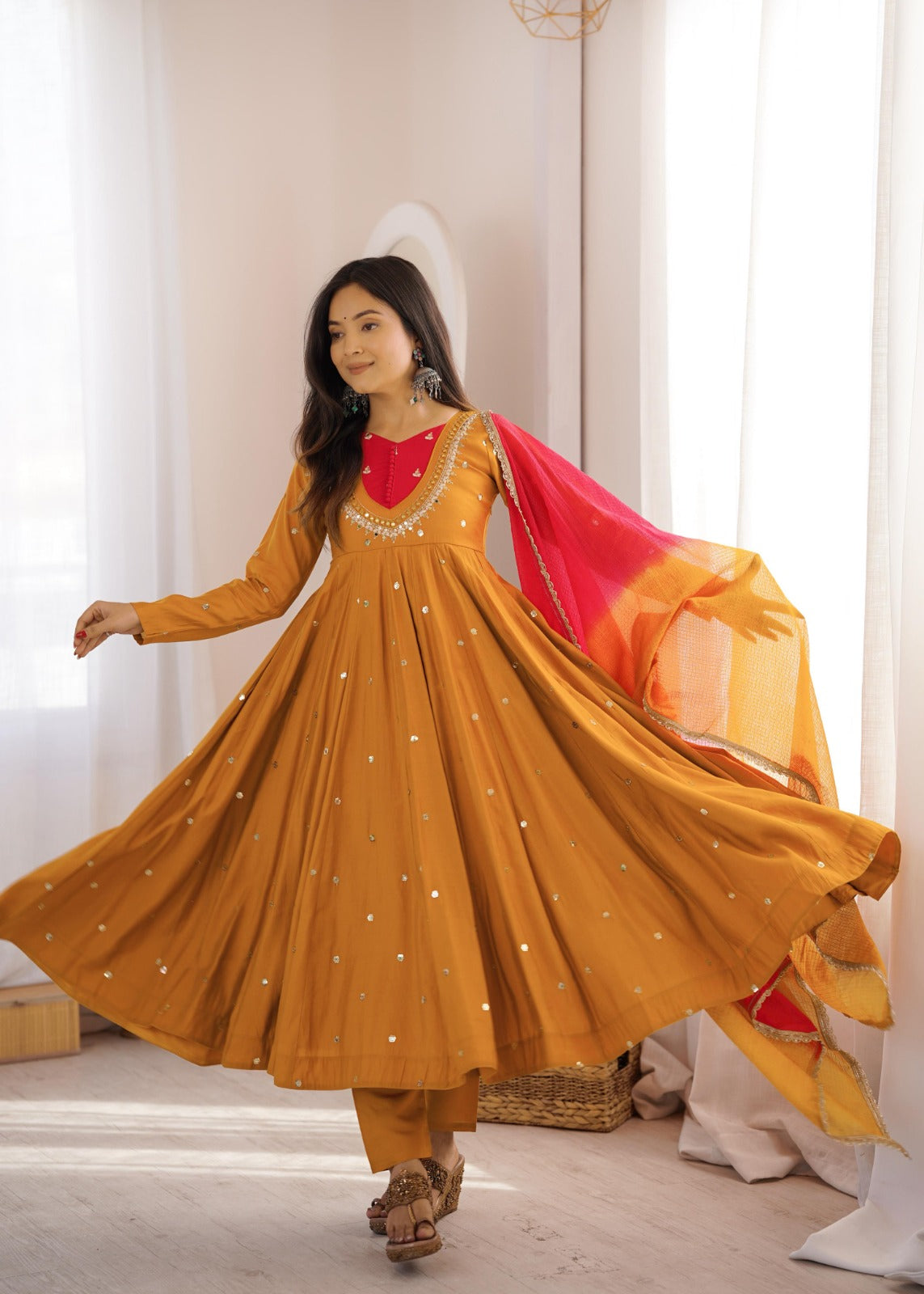 Anarkali 3 piece embroidered office set