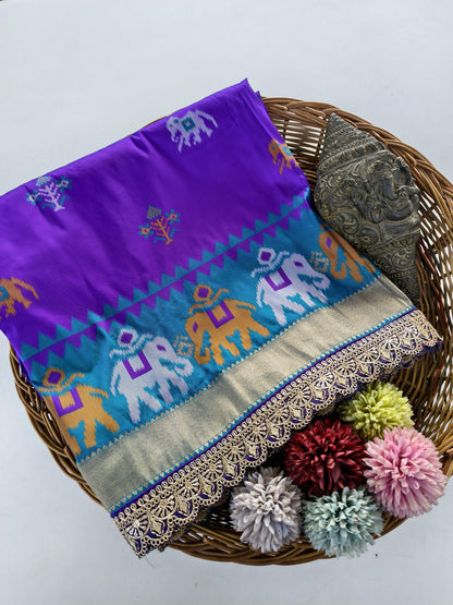 Soft weaves Patola elephant saree with stitched blosue