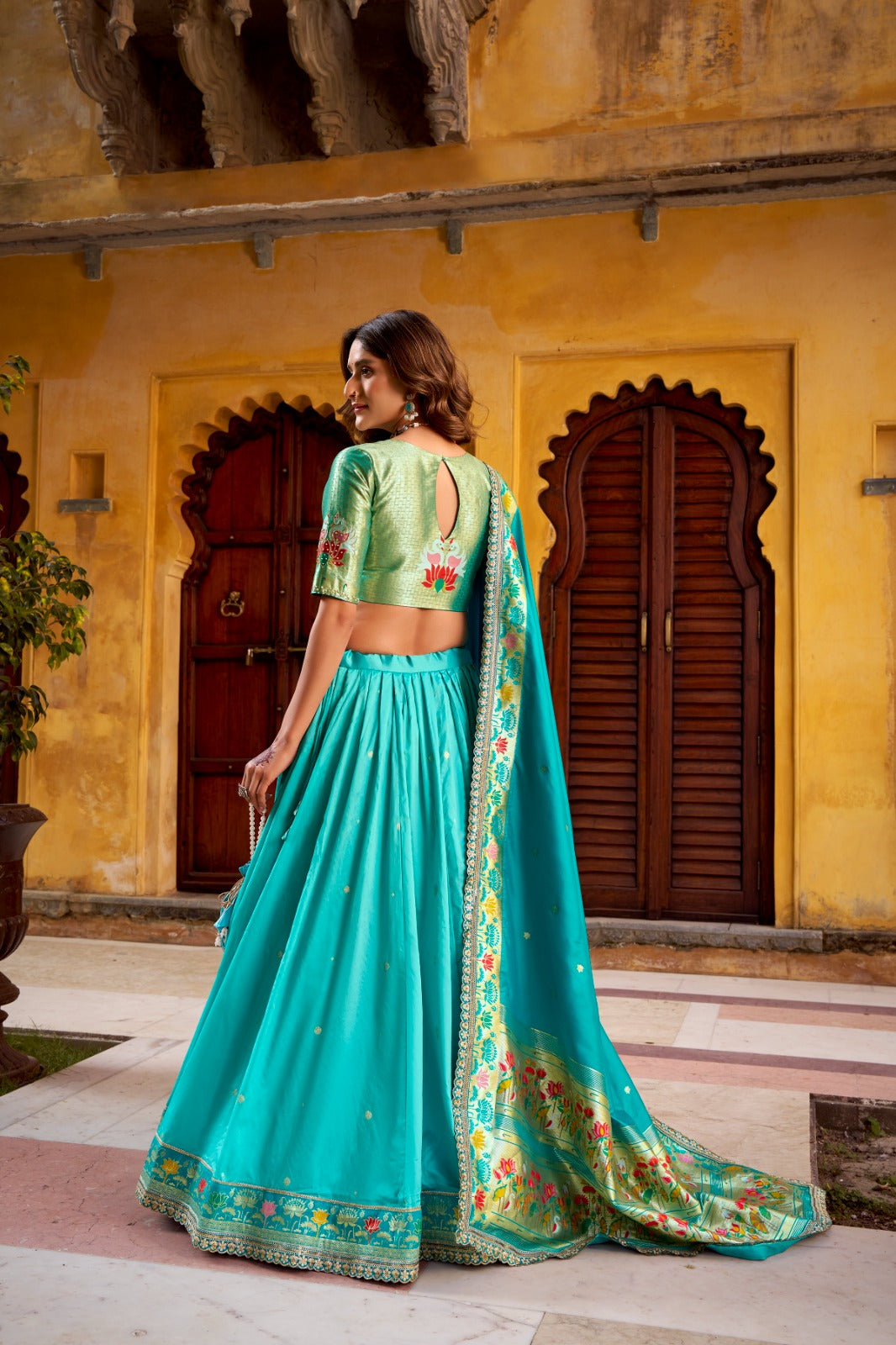 Shades of green Sravanamasam Lehenga set