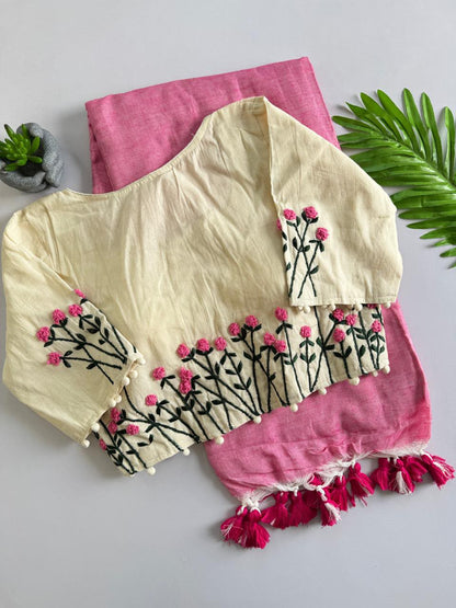 Cotton saree with stitched blouse