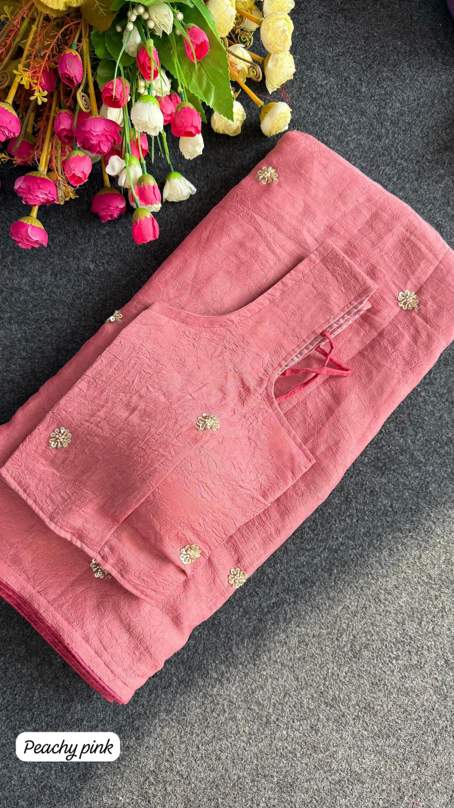 Premium crush carry free beads embroidery budget saree