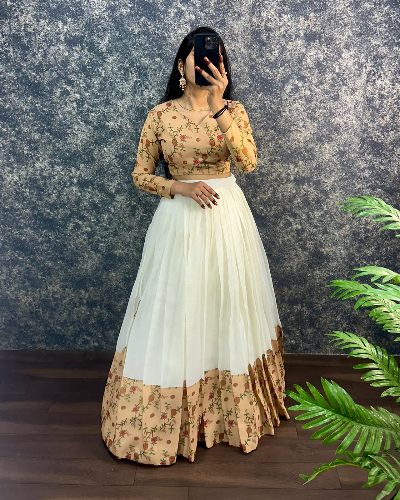 Kalamkari crop-top Kota doriya printed Lehenga sets
