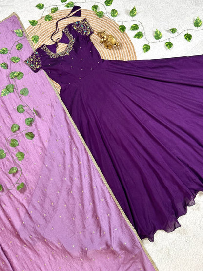 Machine Maggam work gowns with dupatta
