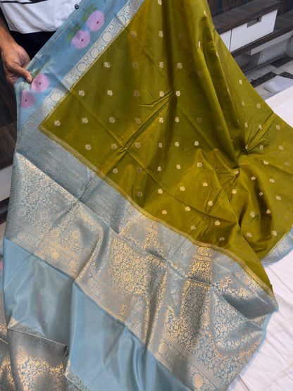 Banarasi  dyebl pure viscose silk fabric saree