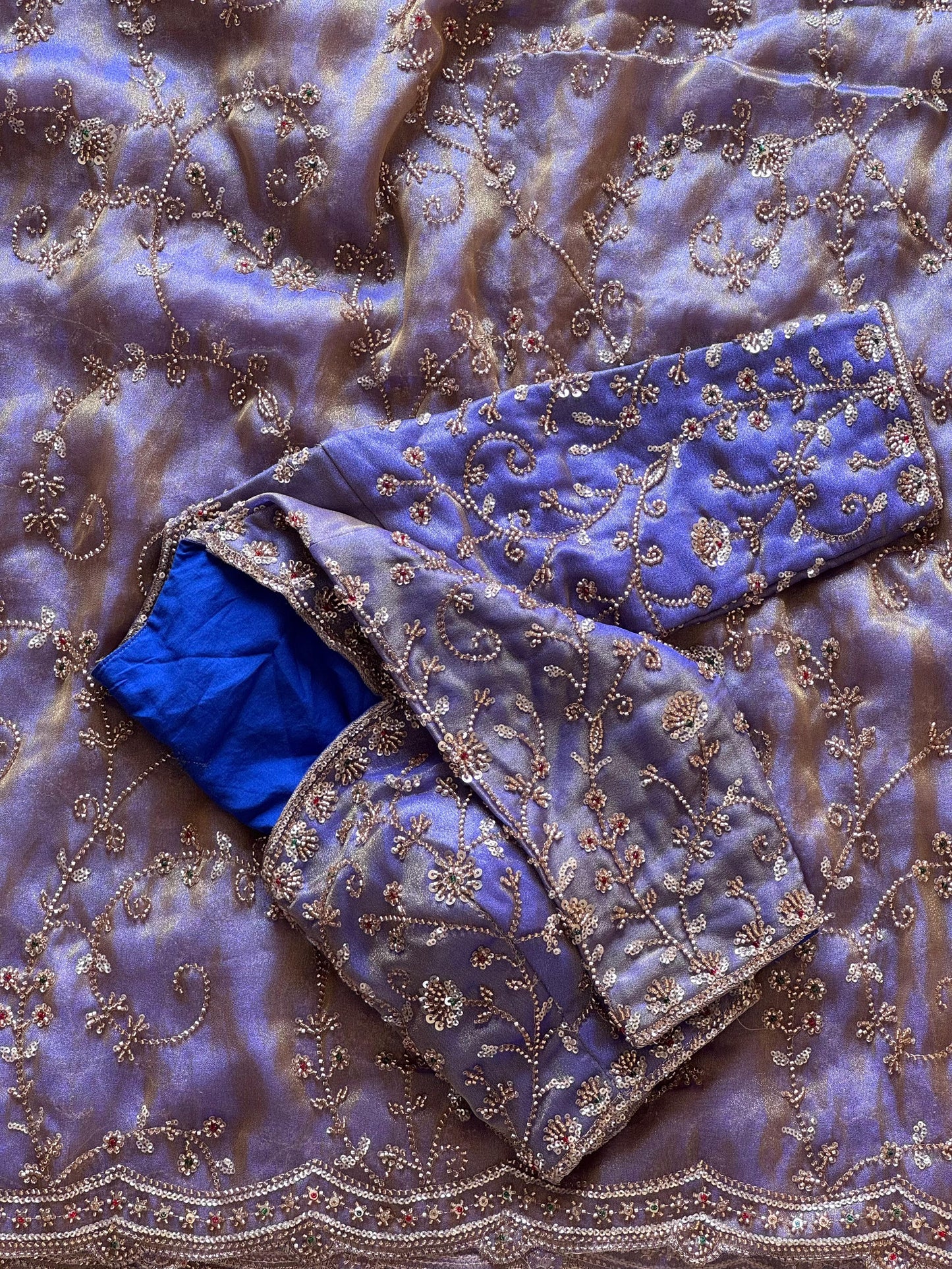 Cocktail Handwork Crepe Luxe work saree with stitched Blouse