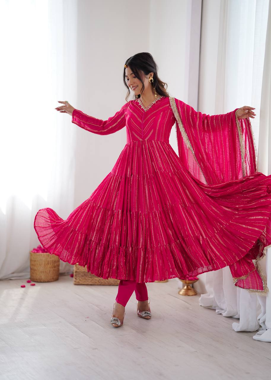 Elegant Mirror Work with Designer Anarkali Three Piece Set