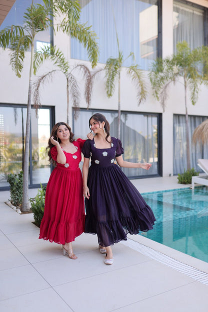 Fendi silk beads embroidery gowns