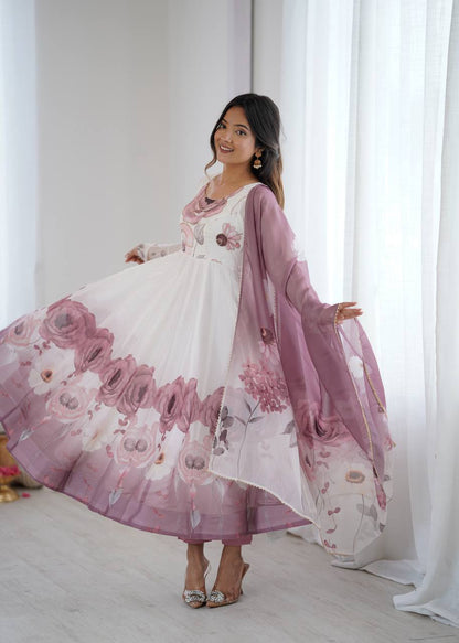 Floral printed Organza Anarkali Suit set