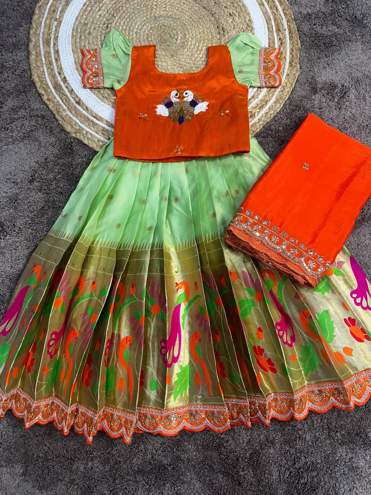 Cute paithani silk zari weaving kids sets