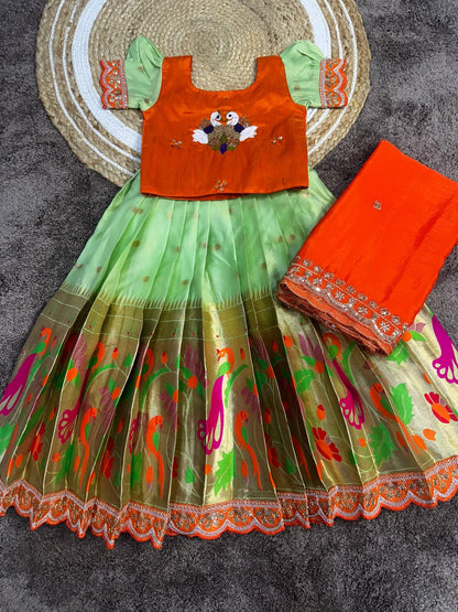Cute paithani silk zari weaving kids sets