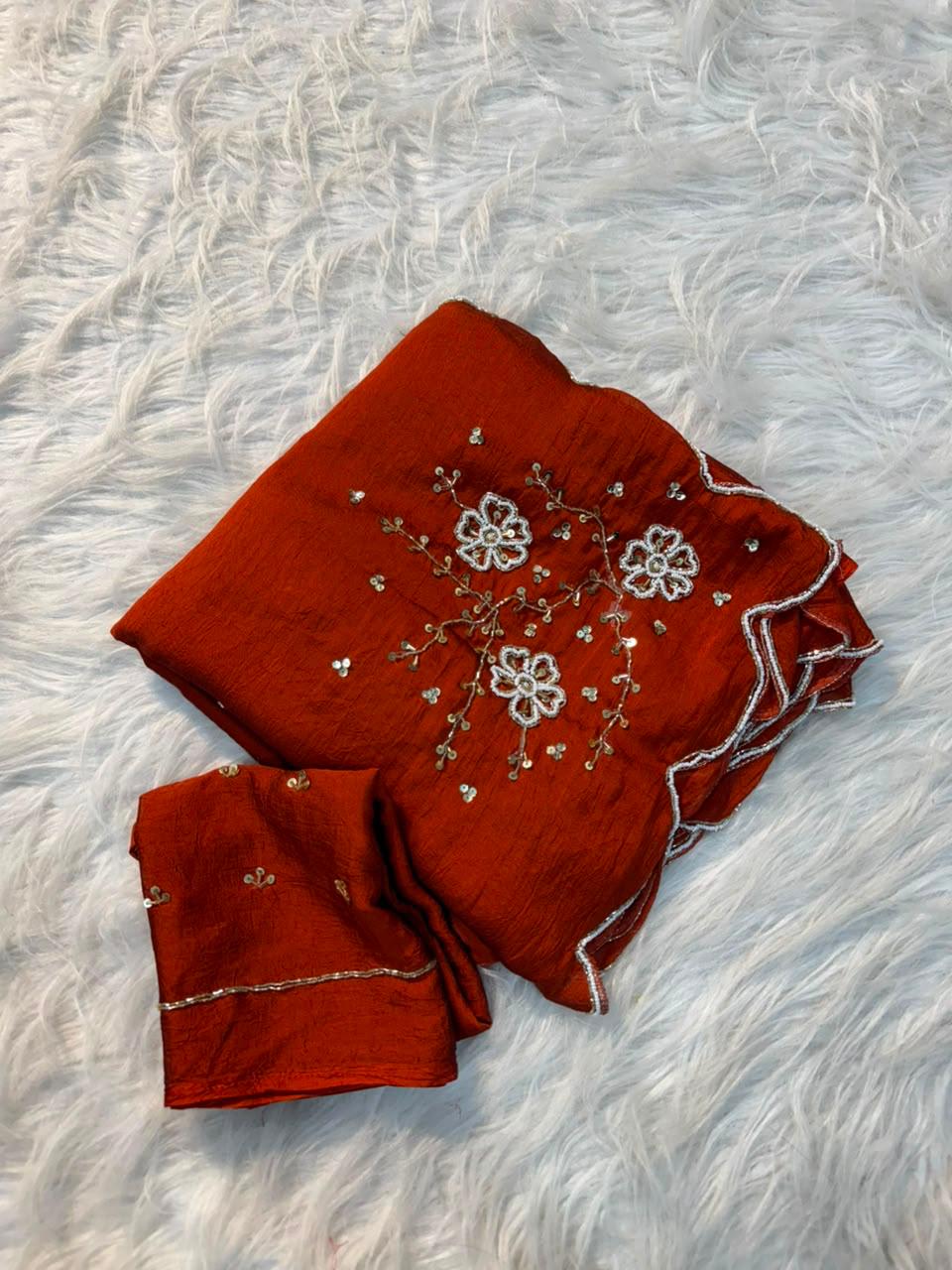 Trending rangoli crush saree with handwork