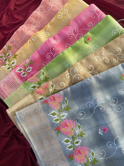 Kota budget Embroidery jequard border sarees