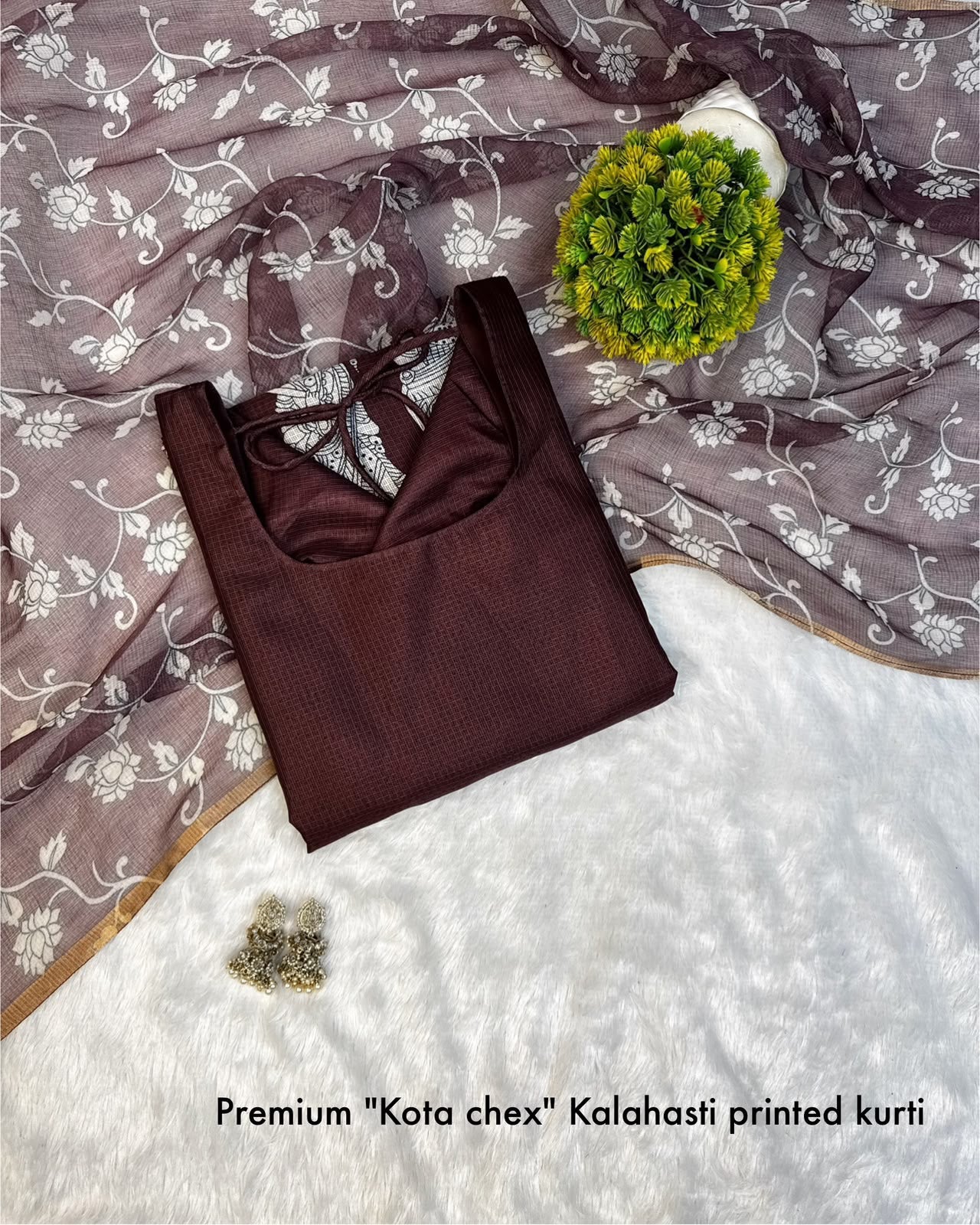 Kalamkari khalahasti  kota chex kurti with kalamkari dupatta