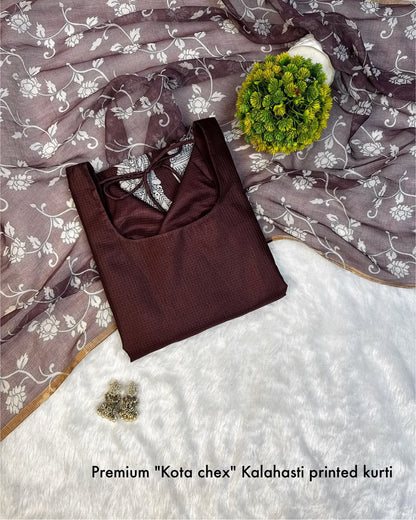 Kalamkari khalahasti  kota chex kurti with kalamkari dupatta