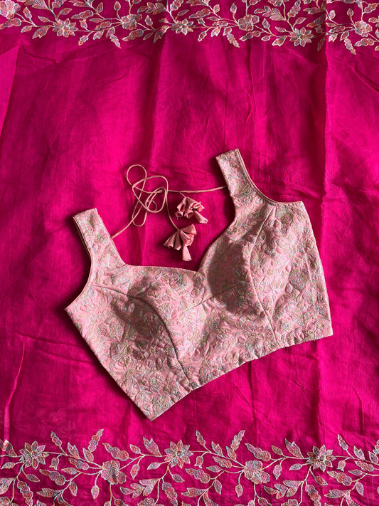 Chanderi with thread work saree with stitched blouse