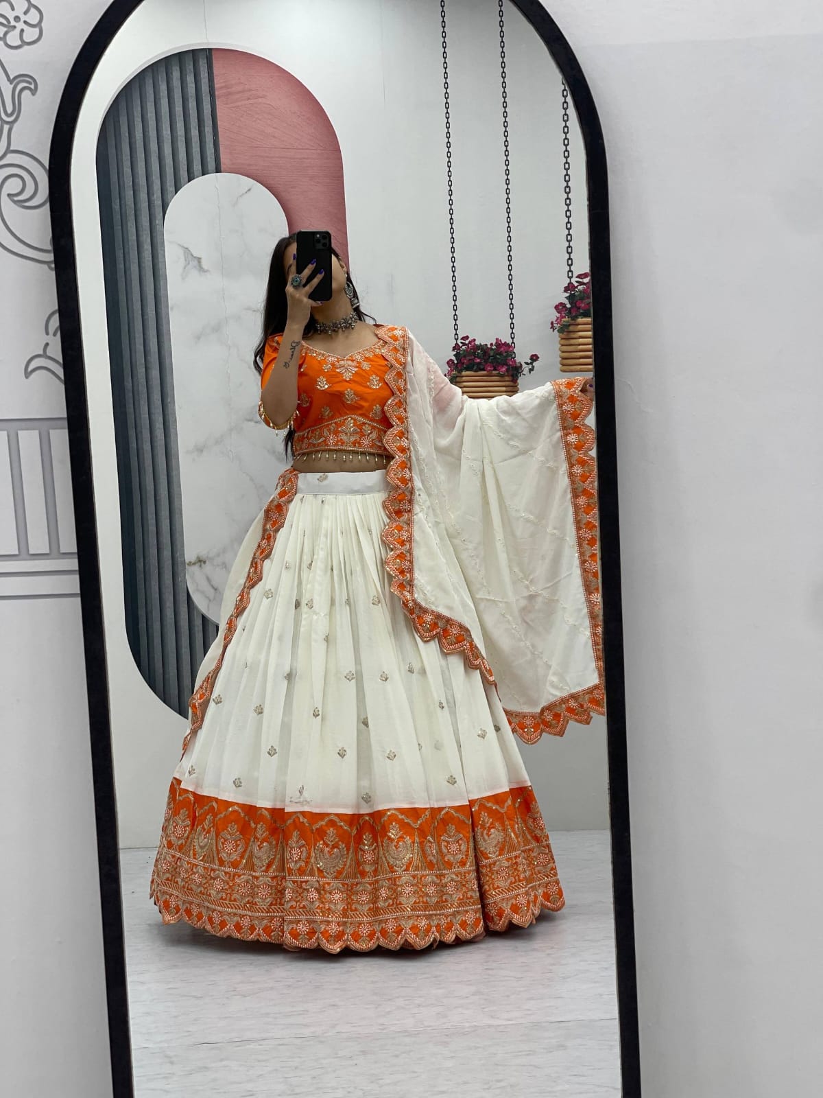 Chinon Embroidery glamour orange lehenga