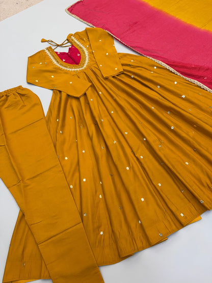 Anarkali 3 piece embroidered office set