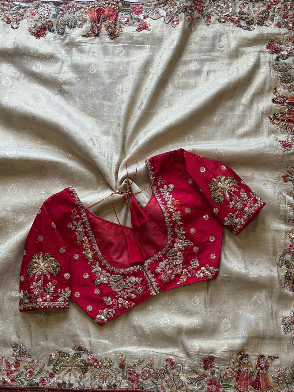 Luxe Dola Silk coding  work Multi
Saree with stitched blouse
