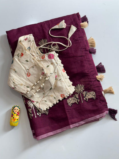 Chanderi Saree with Stitched Blouse